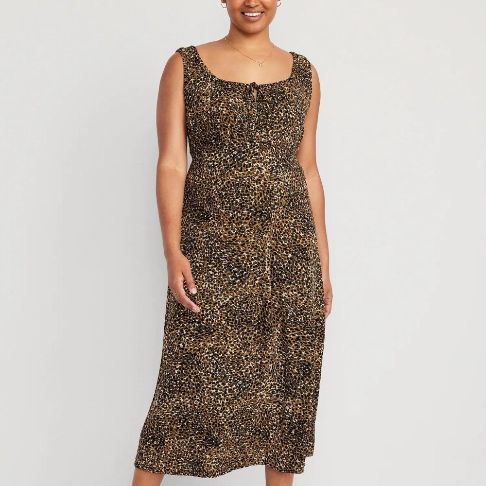 NWT Old Navy Waist-Defined Sleeveless Printed Crepe Midi Dress for Women - Picture 4 of 7